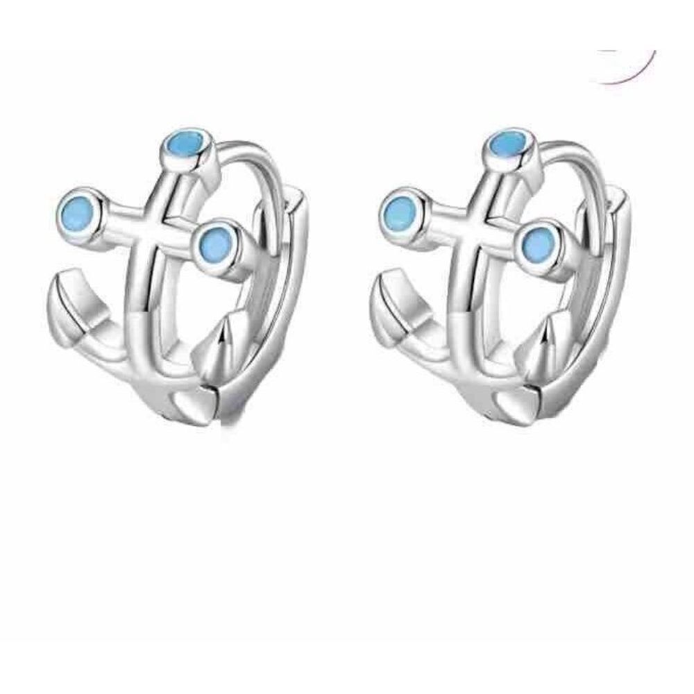 925 Sterling Silver Turquoise Anchor Huggie Dainty Earrings